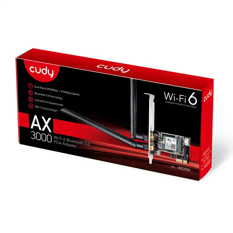 ADAPTADOR DE RED PCI CUDY AX3000 WIFI 6 BLUETOOTH 2 ANTENAS